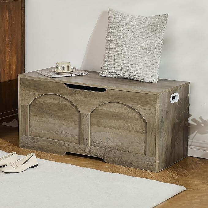 Storage Bench, 39.4" Retro Wooden Storage Chest Trunk, Large Toy Chest - Image 2