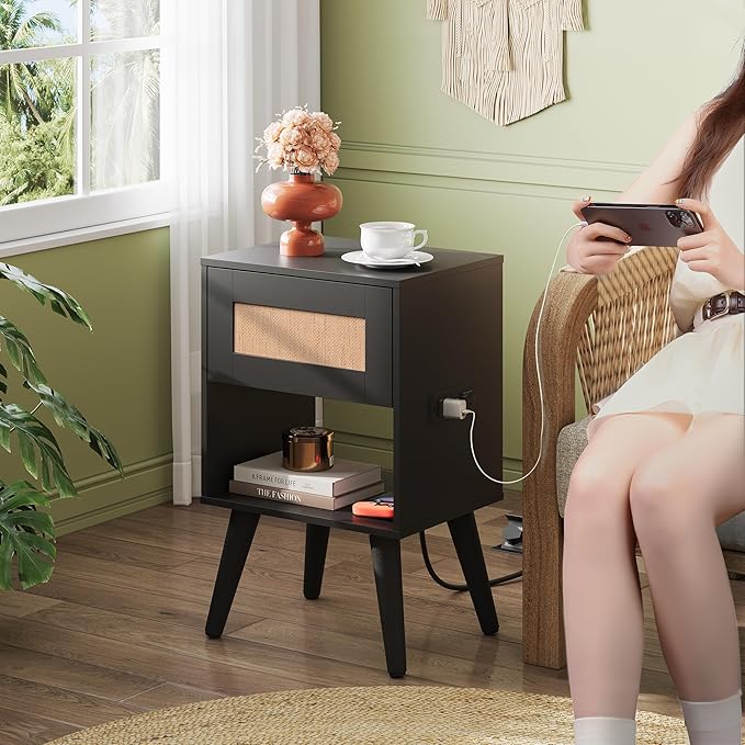 WLIVE Black Rattan Night Stand - Image 7
