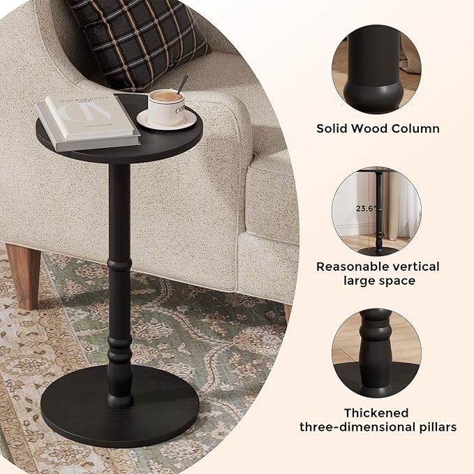 Round Side Table, Solid Wood Pillar - Image 6