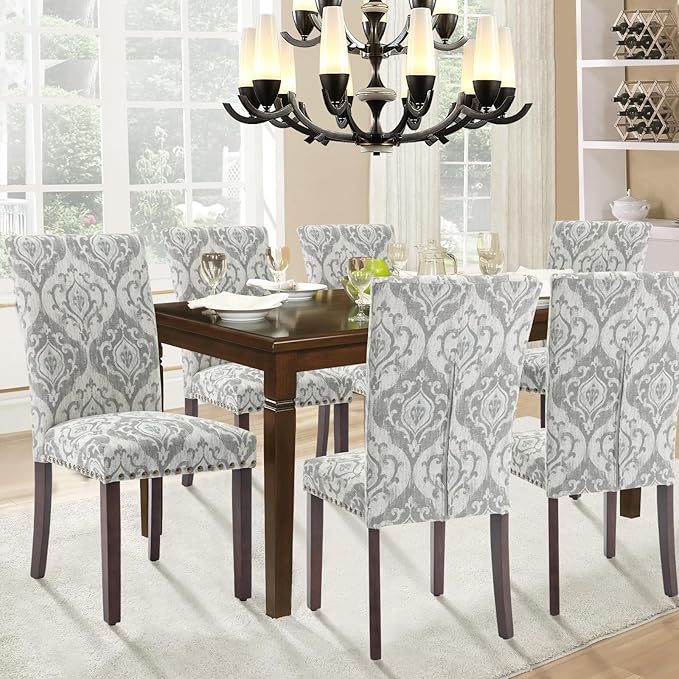 Parsons Dining Chairs Set of 4, Upholstered Nailhead Dining Room Kitchen Side - Image 4