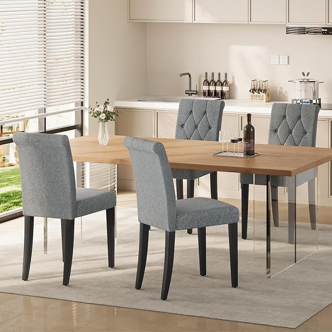 Upholstered Dining Chairs Set of 2, Button Tufted Parsons Dining Chair - Image 6