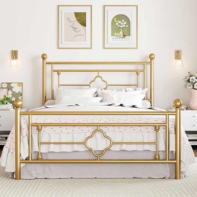SHA CERLIN 14 Inches Queen Size Metal Platform Bed Frame/Vintage Iron-Art by SHACERLIN