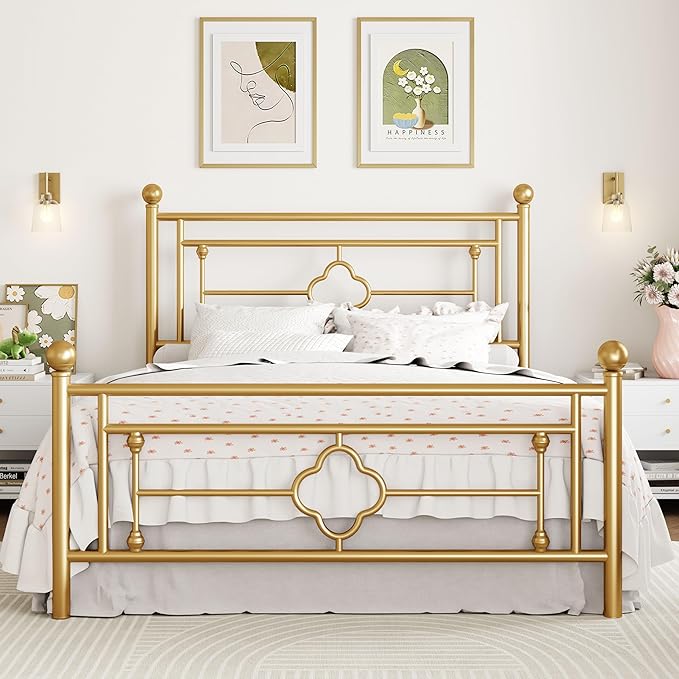SHA CERLIN 14 Inches Full Size Metal Platform Bed Frame/Vintage Iron-Art by SHACERLIN