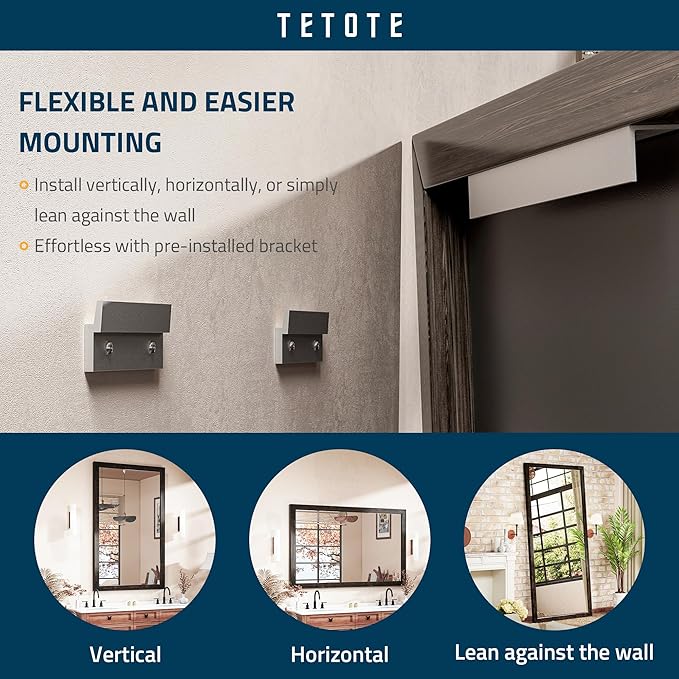 TETOTE 60 x 36 Black Wood Framed Mirror - Image 6