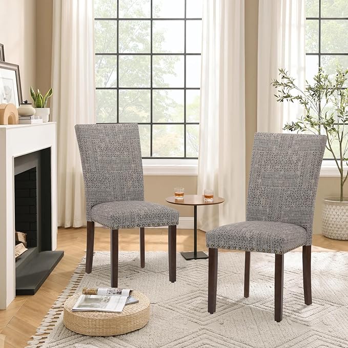 Parsons Dining Chairs Set of 6, Upholstered Nailhead Dining Room Kitchen Side - Image 7