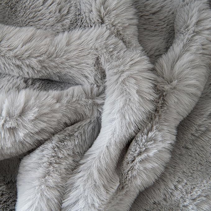 VM VOUGEMARKET Grey Couch Cover 1-Piece Universal Thick Faux Rabbit Fur Sofa - Image 6