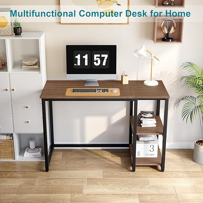 SINPAID 40" Vintage Desk with Shelves, Sturdy Dark Brown Desks with Storage - Image 2