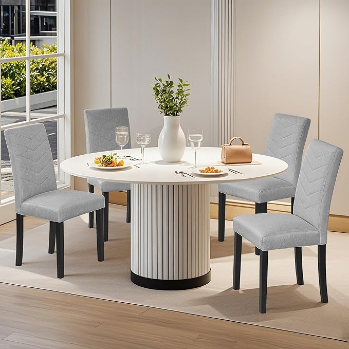 VECELO Upholstered Dining Chairs Set of 4, Fabric Wood Legs High Back - Image 2