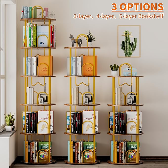 4 Tier Rotating Bookshelf, 360° Spinning Bookshelf Tower, Round Narrow Space - Image 6