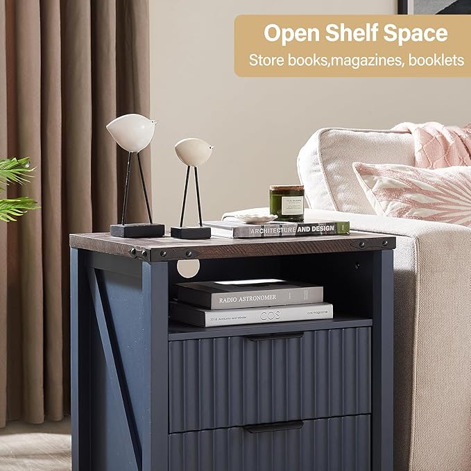 Navy Blue Nightstand with Charging Station - Image 5