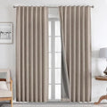 Joydeco Natural Linen Curtains 120 inch Length 2 Panels Set Burg 100% Blackout by JOYDECO