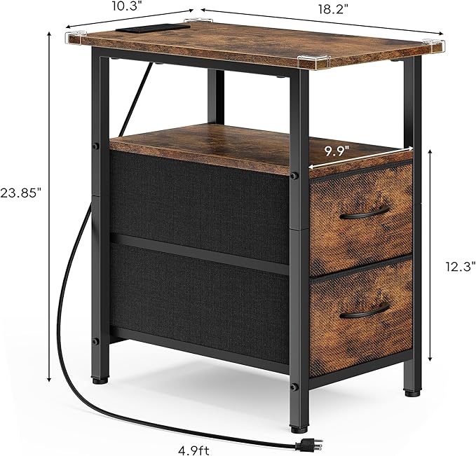 Vagusicc End Table with Charging Station, Narrow Side Table, 23.8'' Tall - Image 3