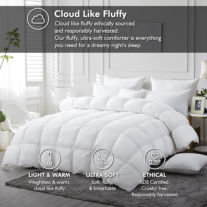 Luxurious White Solid Medium Weight, Oversize California King Size Goose - Image 2
