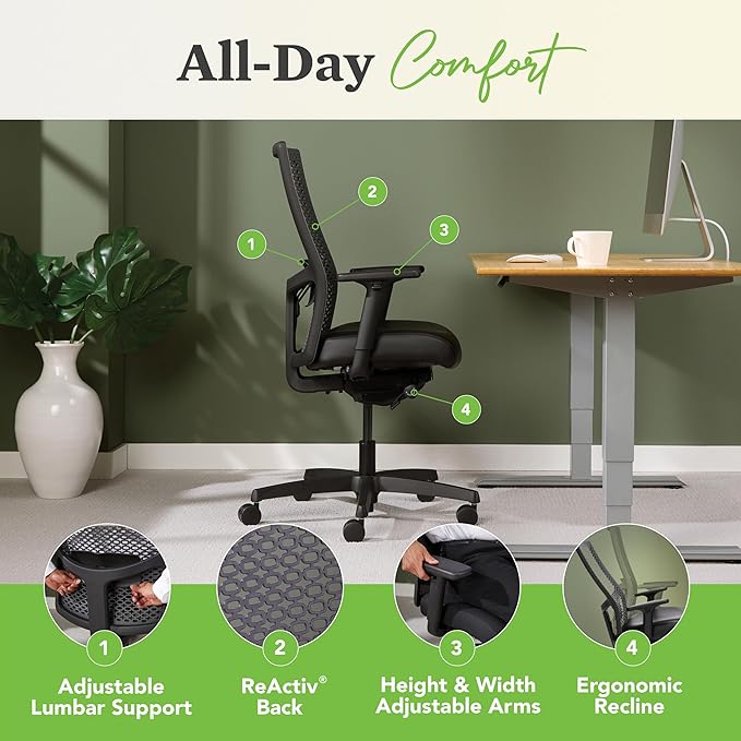 HON Ignition 2.0 ReActiv Ergonomic Office Chair, Synchro-Tilt Recline, - Image 4
