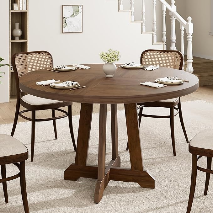 Round Dining Table for 4, 47 Inch Wooden Circle Dinner Table by Garvee