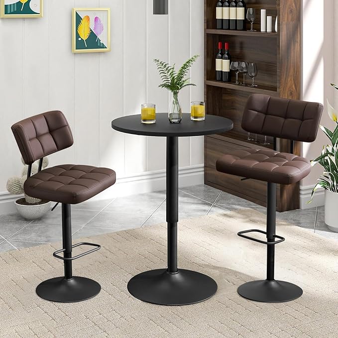 Furniliving Upholstered Bar Stools Set of 4, Faux Leather Swivel Bar Stools - Image 9