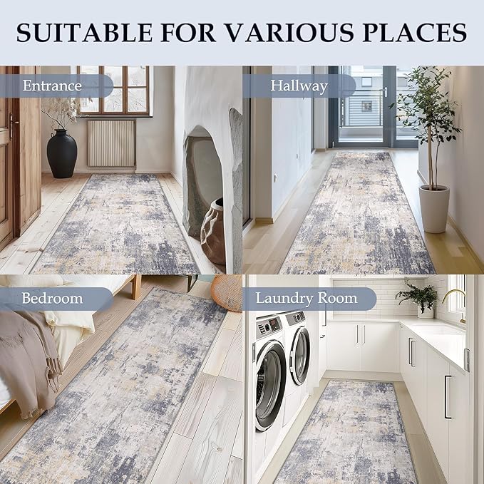 Washable Area Rugs 2'x8' Non-Slip Modern Abstract Soft - Image 3