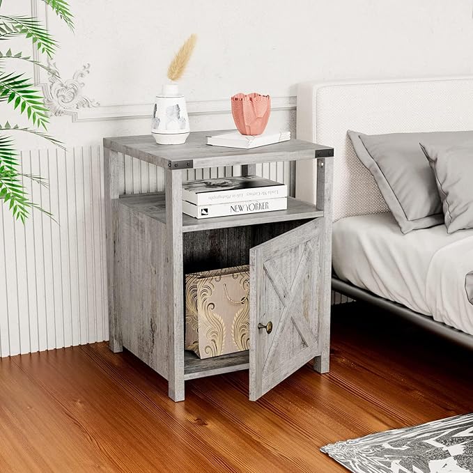 Farmhouse Nightstand Set of 2, Rustic End Table - Image 8
