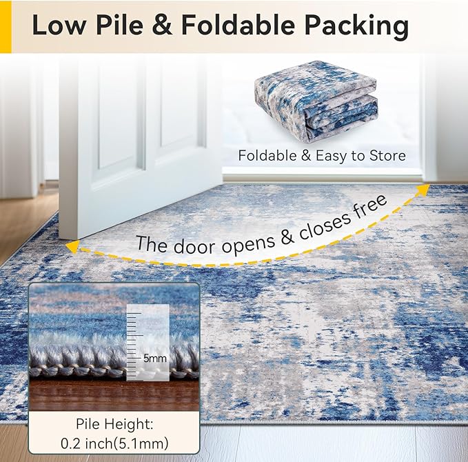 Washable Area Rugs 9'x12' Non-Slip Modern Abstract Soft - Image 8