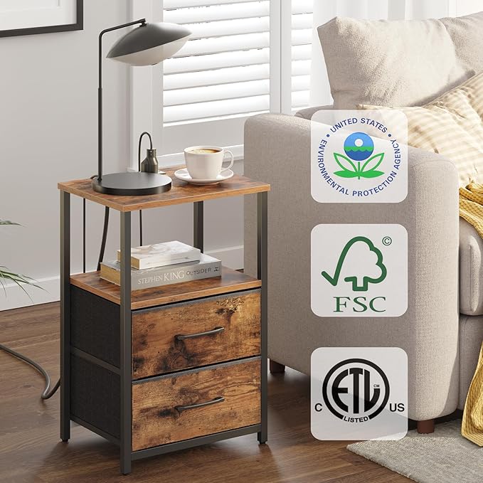 TUTOTAK End Table with Charging Station, Side Table with 2 USB Ports and Outlets - Image 7