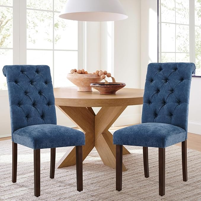 COLAMY Button Tufted Dining Chairs Set of 2, Parsons Upholstered Fabric Dining by COLAMYINC