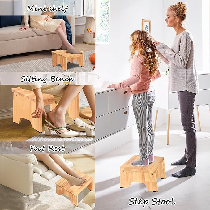 One Step Stool for Adults Seniors, 6.5" Heavy Duty Wooden Stepping Stools - Image 5