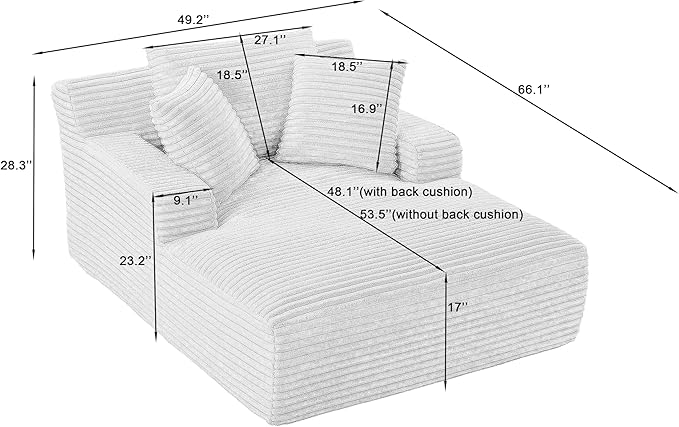 Oversized Chaise Daybed Lounge Sleeper Chair Sofa Bed Indoor, Fluffy Corduroy - Image 2