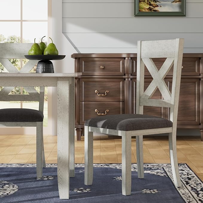 VECELO Peatuk 6-Piece Solid Wood Dining Table Set - Image 4