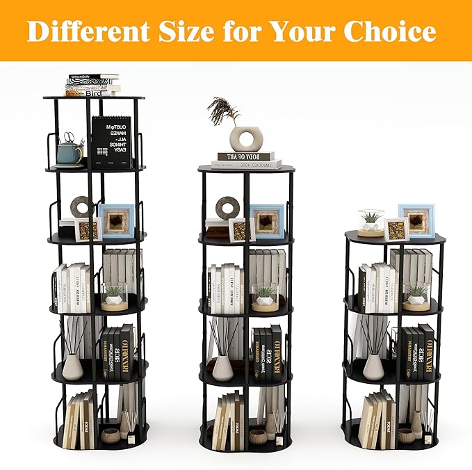 5-Tier Rotating Bookshelf, 360 ° Display Stackable Spinning Bookshelf Tower - Image 6