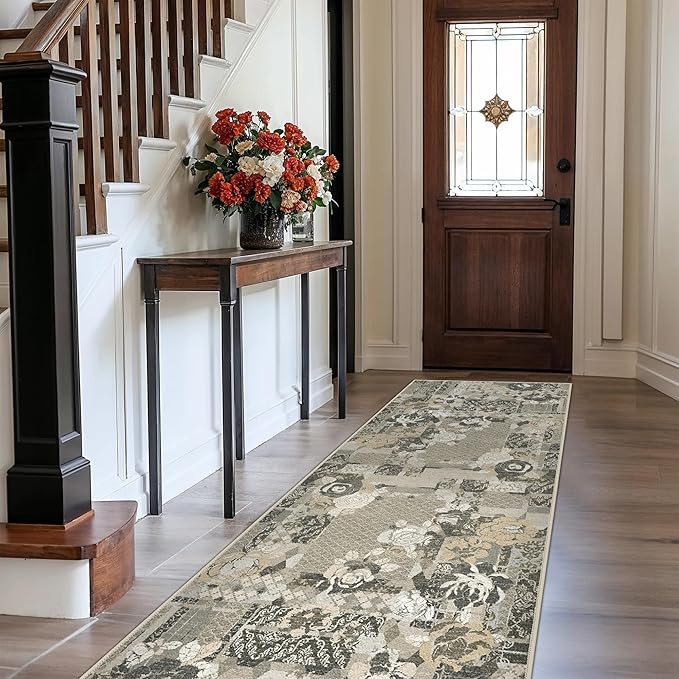 GENIMO Floral Runner Rug 2X6, Machine Washable Non Slip Vintage Patchwork - Image 2