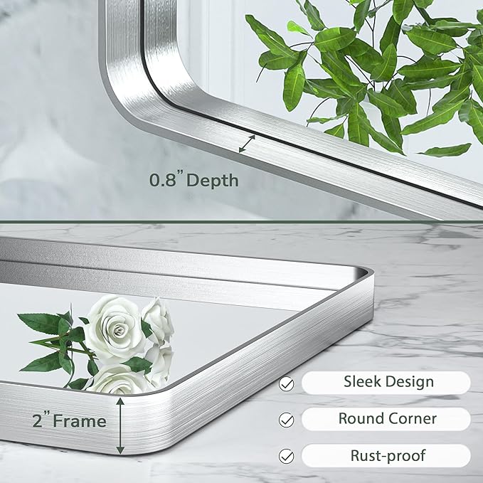 TokeShimi 55 x 30 Inch Brushed Silver Mirror Wall Mirror - Image 4