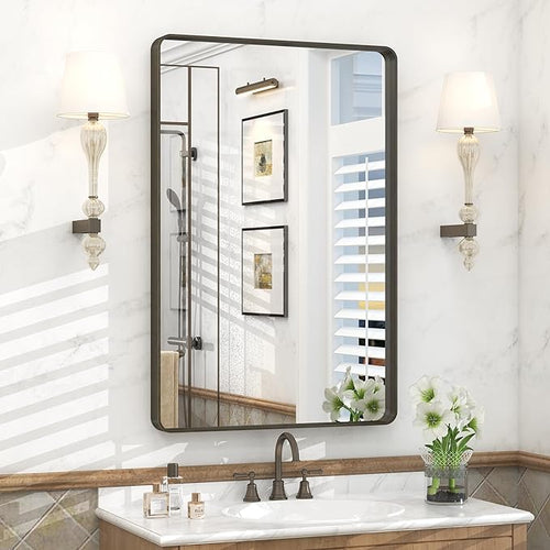 24x36 Inch Bronze Framed Bathroom Mirror, Rectangle Brushed Bronze Metal Vanity by VANLIOBathroomMirror