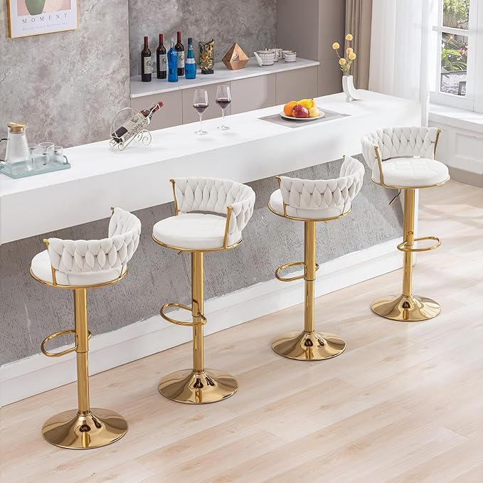 VECELO Bar Stools Set of 4, Modern Luxury Velvet Woven Counter Height Stools - Image 8