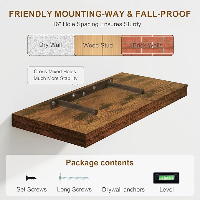 Fun Memories Floating Shelves 55 Inch Long, 8 Deep Floating Shelves - Image 7