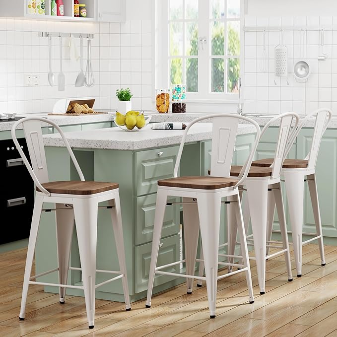 Yongqiang 26 inch Metal Bar Stools Set of 4 Farmhouse Kitchen Island Counter - Image 2