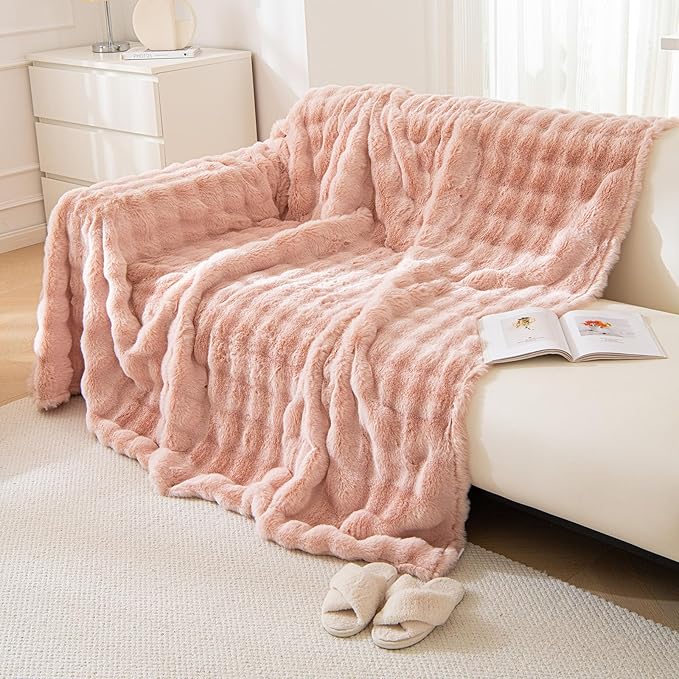 VM VOUGEMARKET Pink Sofa Cover Thick Shaggy Fluffy Sectional Couch Cover Plush - Image 6