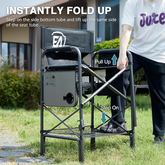 EVER ADVANCED Tall Folding Chair 30.7" Seat Height Directors Chair High - Image 5