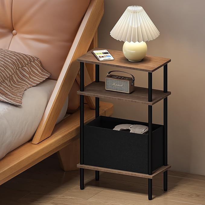Narrow Side Table with Fabric Basket, End Table - Image 8