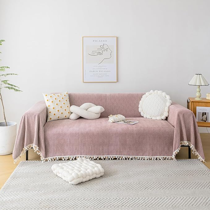 HANDONTIME Solid Boho Sofa Cover by HANDONTIME
