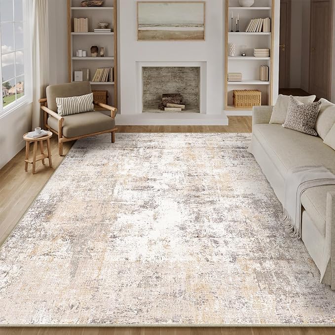 9x12 Washable Area Rug Beige Grey Neutral Abstract Living Room Bedroom Large - Image 5