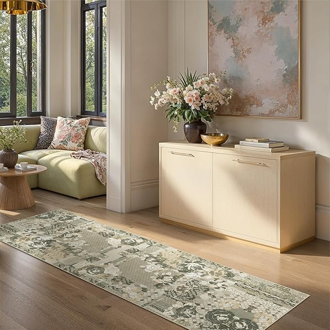 GENIMO Floral Runner Rug 2X6, Machine Washable Non Slip Vintage Patchwork - Image 4