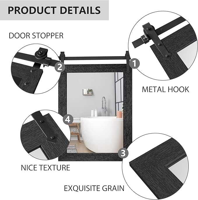 Farmhouse Bathroom Mirror for Over Sink 22”x32” Black, Rustic Western Barn - Image 4