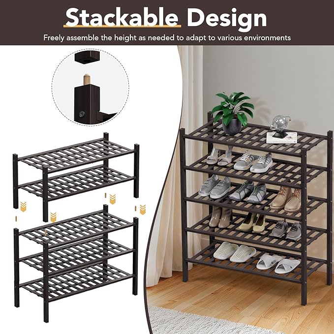 Haddockway 5 Tier Bamboo Shoe Rack Storage Organizer, Small Space 27"x11"x32" - Image 6
