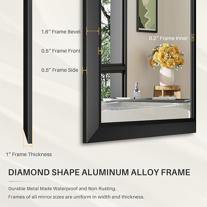40x32 Inch Black Bathroom Mirror - Image 5