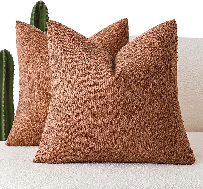 Foindtower Pack of 2 Textured Boucle Throw Pillow Covers Accent Solid Pillow by Foindtower