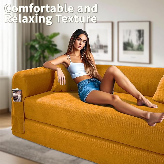 80" Convertible Sofa Bed, 3-in-1 Corduroy Folding Pull Out Couch - Image 7