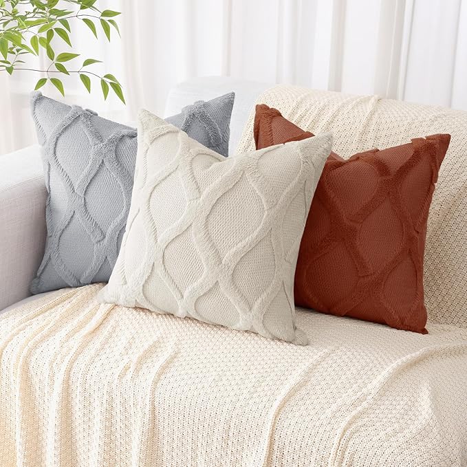 decorUhome Throw Pillow Covers 16x16 Inch Set of 2, Soft Plush Faux Fur Wool - Image 5
