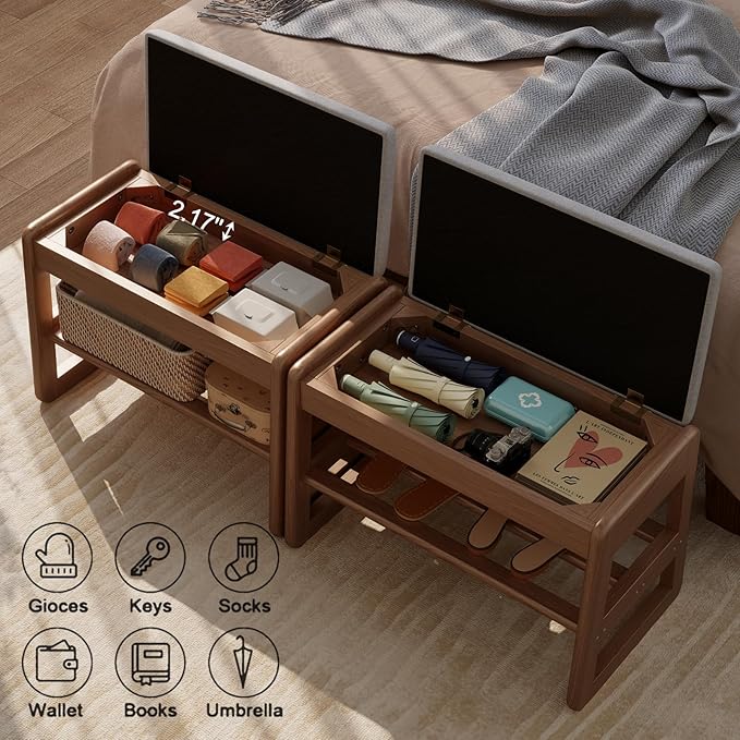Small Shoe Bench with Cushion, 2 Tiers Shoe Rack Bench with Flip-Top Storage - Image 3