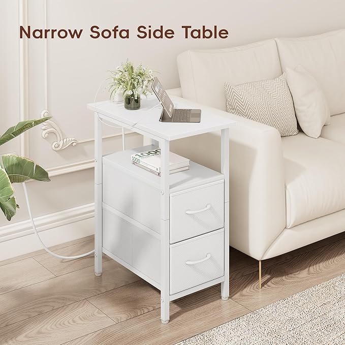 Vagusicc End Table with Charging Station Set of 2, Narrow Side Table, 23.8'' - Image 9