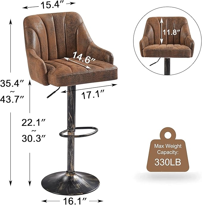 VECELO Bar Stools Set of 2, Adjustable Counter Height Barstools - Image 3